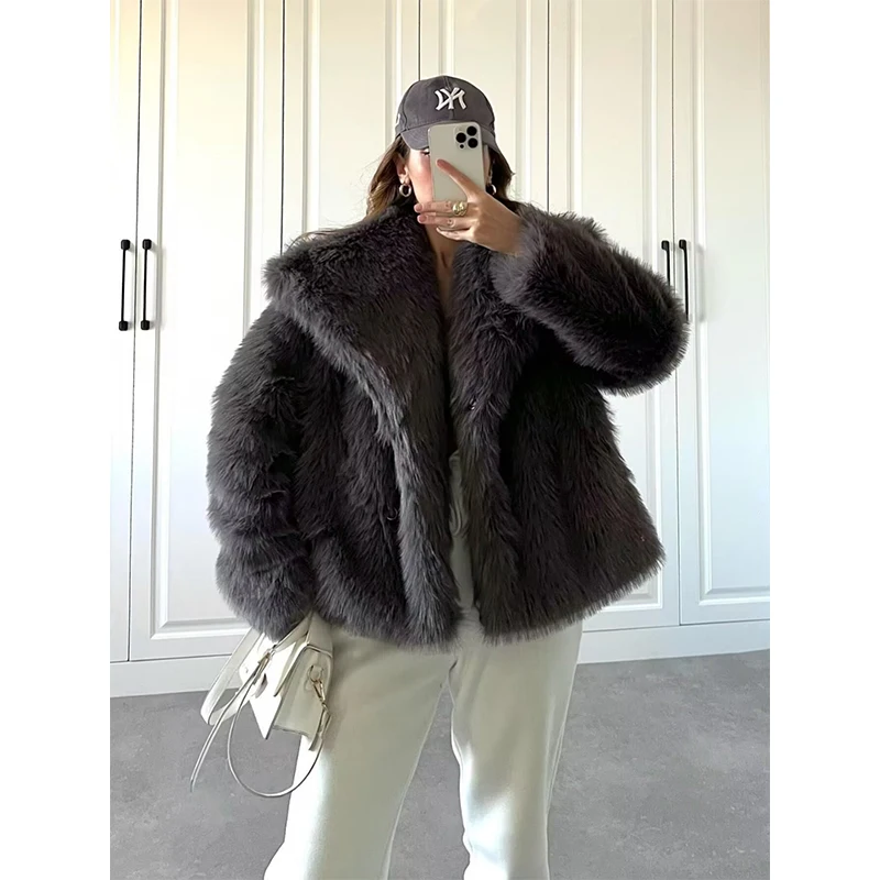 Top Trends: Faux Fur Coat Women 2023 Winter Turndown Collar Thick Warm Fur New Outerwear Female Casual Loose Long Sleeve Coats WT010 Shoppable Styles - Image 3