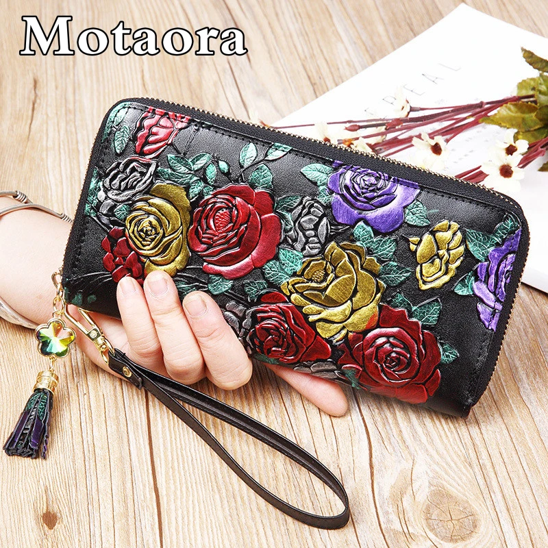 Top Trends: MOTAORA Retro Genuine Leather Women Wallet Large Capacity Ladies Card Holder Purse Floral Leather Wallets Long Female Coin Purse Shoppable Styles