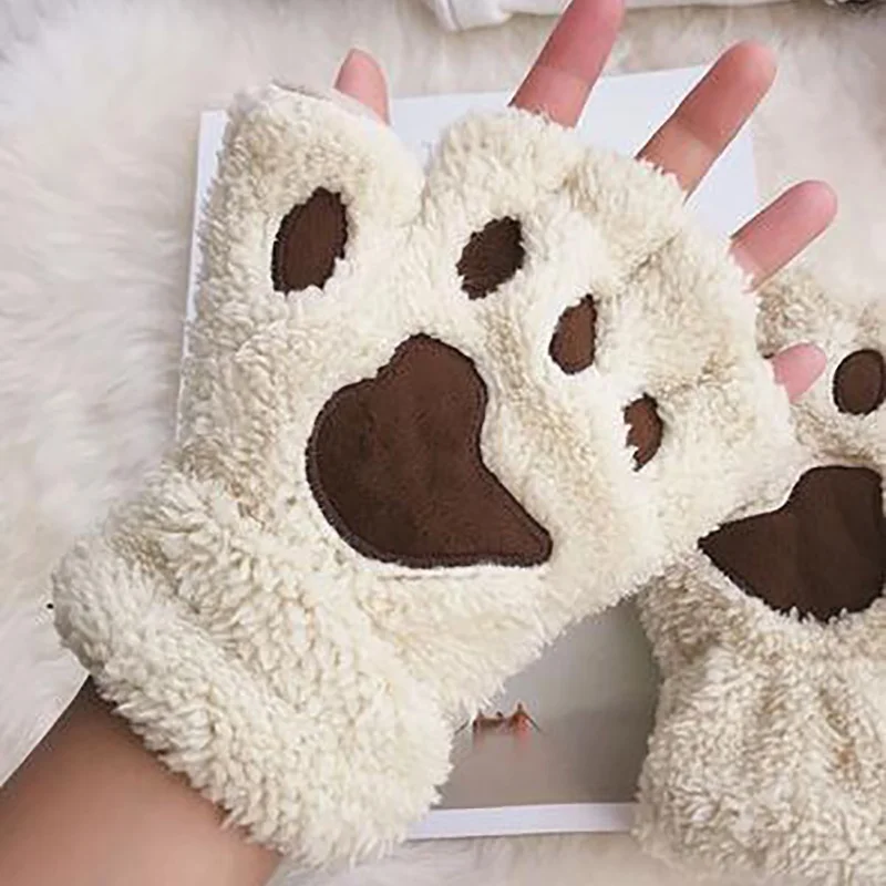 Top Trends: Soft Warm Plush Fingerless Panda Gloves Flip Half Finger Mittens Women Winter Cute Cat Paw Fluffy Glove Girls Christmas Gifts Shoppable Styles