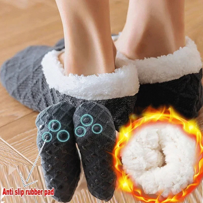 Top Trends: Winter Breathable Non-slip Floor Socks Women Fleece Warm Socks Home Girls Plush Candy Color Footprint Ankle Indoor Slippers Sock Shoppable Styles