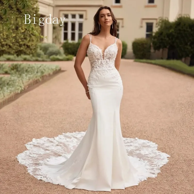 Top Trends: Elegant Sweetheat Wedding Dresses Mermaid Lace Open Back White Satin Spaghetti Straps Bridal Gown Court Train Vestidos De Novia Shoppable Styles