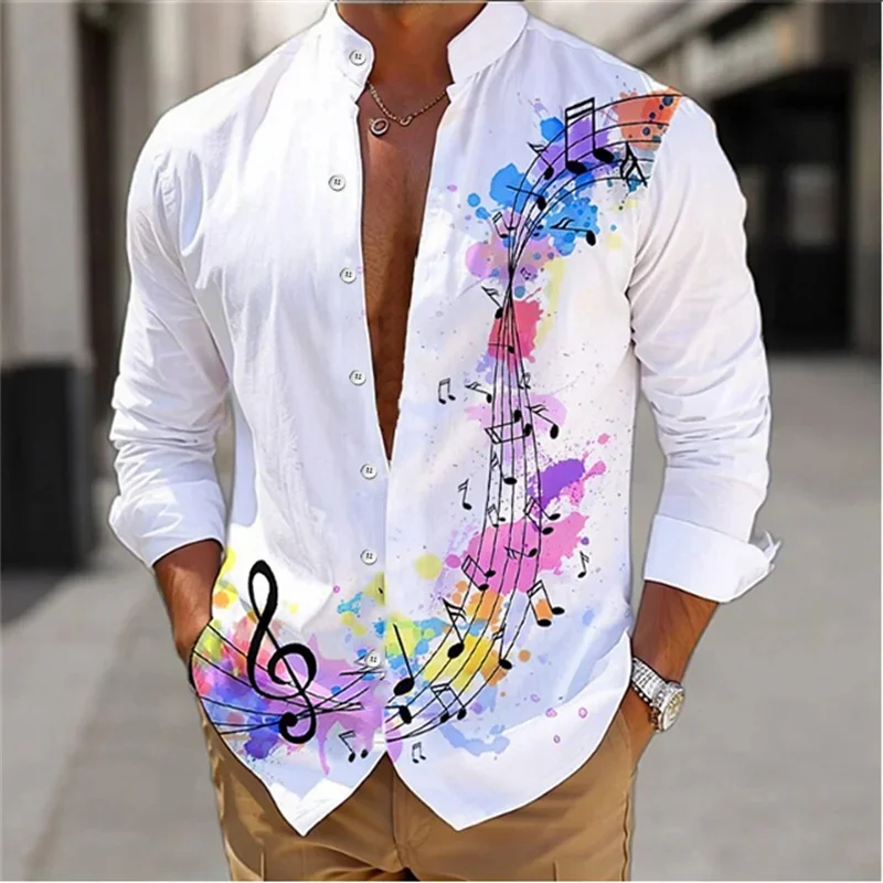 Top Trends: Summer 2024 Men&#039;s Shirt Long Sleeve Music Note 3D Printed Stand Collar Single Breasted Cardigan Hawaiian Casual Men&#039;s Shirt 6XL Shoppable Styles