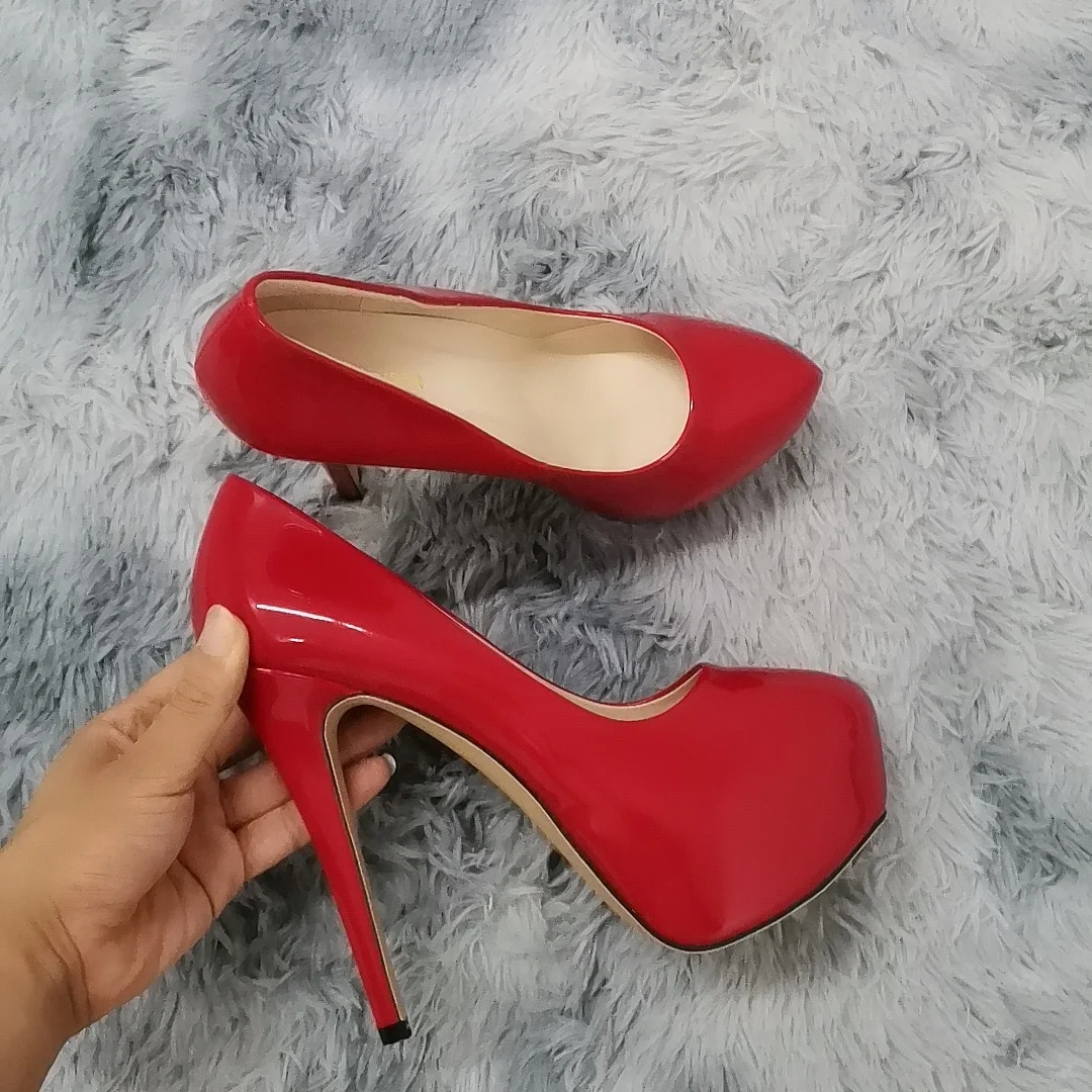 Top Trends: Women High Heels Pumps 14cm Round Toe Stilettos Talon Femme Sexy Ladies Red Wedding Shoes Black Platform Heels Big Size Shoppable Styles