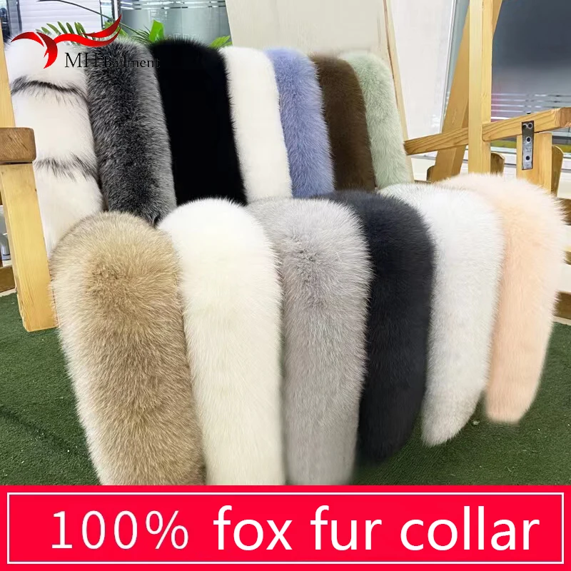 Top Trends: Winter Warm Fox Fur Collar Women 100% Natural Fox Fur Scarves Straight Collar Luxury Fox Shawl Muffler Large Fur Collar Female Shoppable Styles