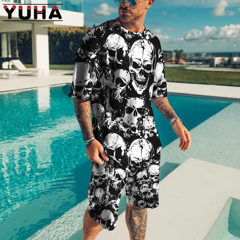 Top Trends: YUHA, Summer Men's Clothing T Shirt Sets 3D Terrible Skeleton Print Casual Shorts Tracksuit Male 2 Piece Suit Newest Short Sleev Shoppable Styles - Image 6