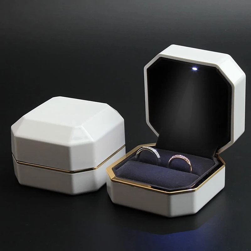 Top Trends: New Double Ring Box Wedding Square Velvet Ring Case Organizer Jewelry Gift Box With Led Light For Proposal Engagement Ring Boxes Shoppable Styles