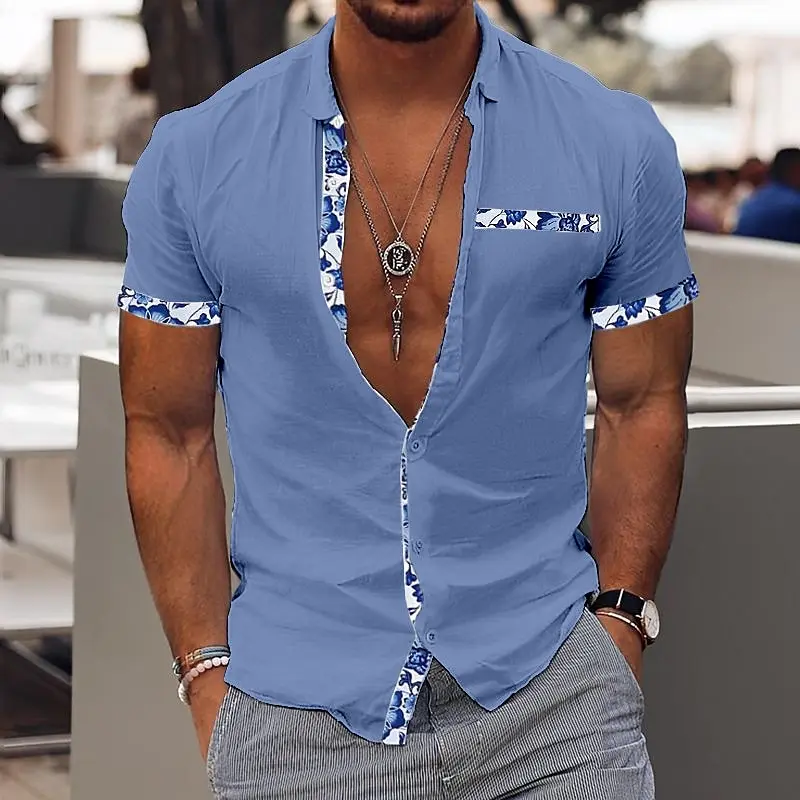 Top Trends: Fashionable Men's Hawaiian Shirt Men's Casual Solid Color Printed Beach Pocket Shirt Short Sleeve Large Size 5XL New Style Multi Shoppable Styles - Image 2