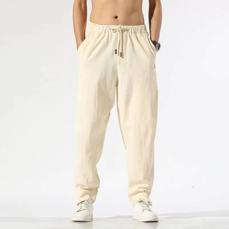 Top Trends: 2023 New Spring And Autumn Fashion Trend Loose Relaxed High Waist Panel Pocket Solid Color Versatile Men&#039;s Linen Harlan Pants Shoppable Styles