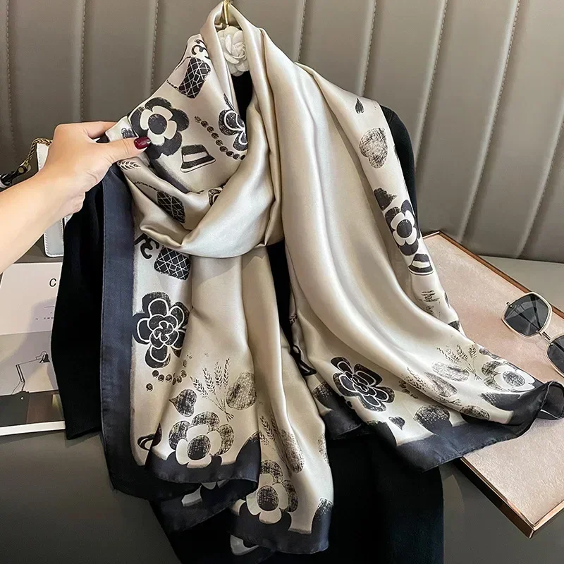 Top Trends: 2023 Autumn Winter New Imitated Silk Scarf Women 180*90cm Outdoor Large Size Soft Silky Scarf Beach Long Luxury Scarf Lady Hijab Shoppable Styles