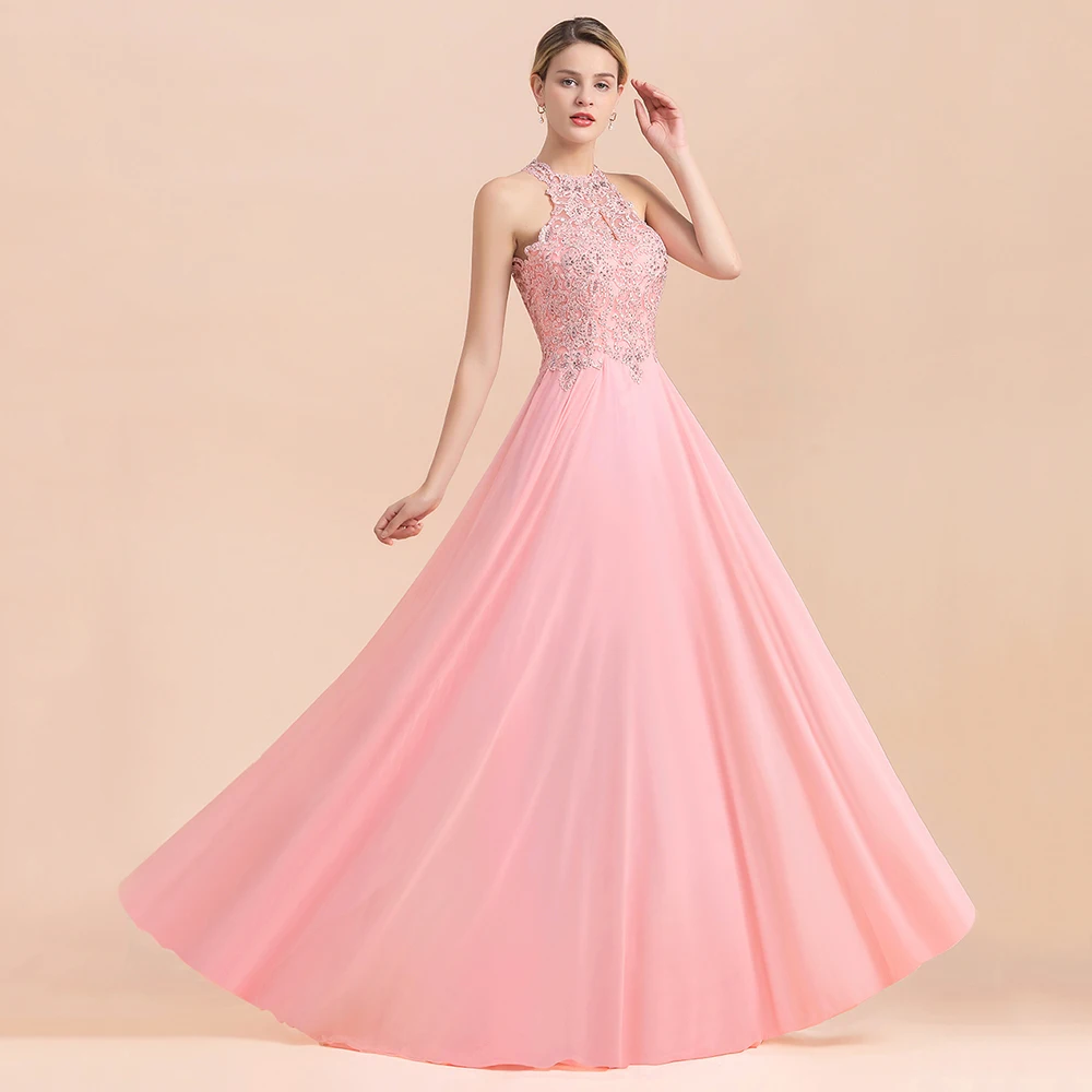 Top Trends: Sparkly Pink Bridesmaid Dress Beading Sleeveless Long A Line Women Summer Halter Formal Dress For Wedding Party Floor Length Shoppable Styles