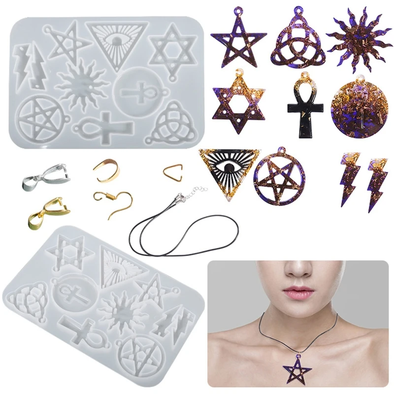 Top Trends: Diy Crystal Epoxy Mold Necklace Ornament Mold Hanging Pendant Decoration Pentagram For Sun Flower Keychain Silicone Mold Shoppable Styles