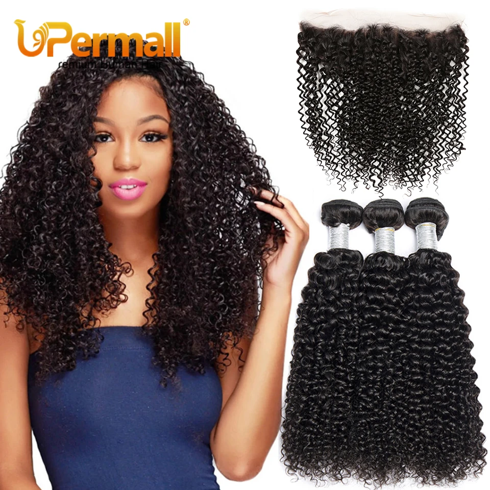 Top Trends: Upermall 2 / 3 / 4 Kinky Curly Human Hair Bundles With Frontal HD Transparent 13x4 Brazilian Jerry Curl Weave And Frontals Soft 10A Shoppable Styles