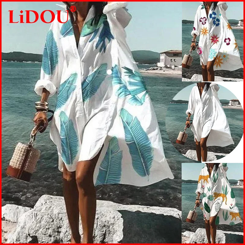 Top Trends: Oversized Loose Casual Aesthetic Summer Dresses 2022 Sexy Beach Shirt Dress New Bohemian Long Sleeve Elegant Vestidos De Mujer Shoppable Styles