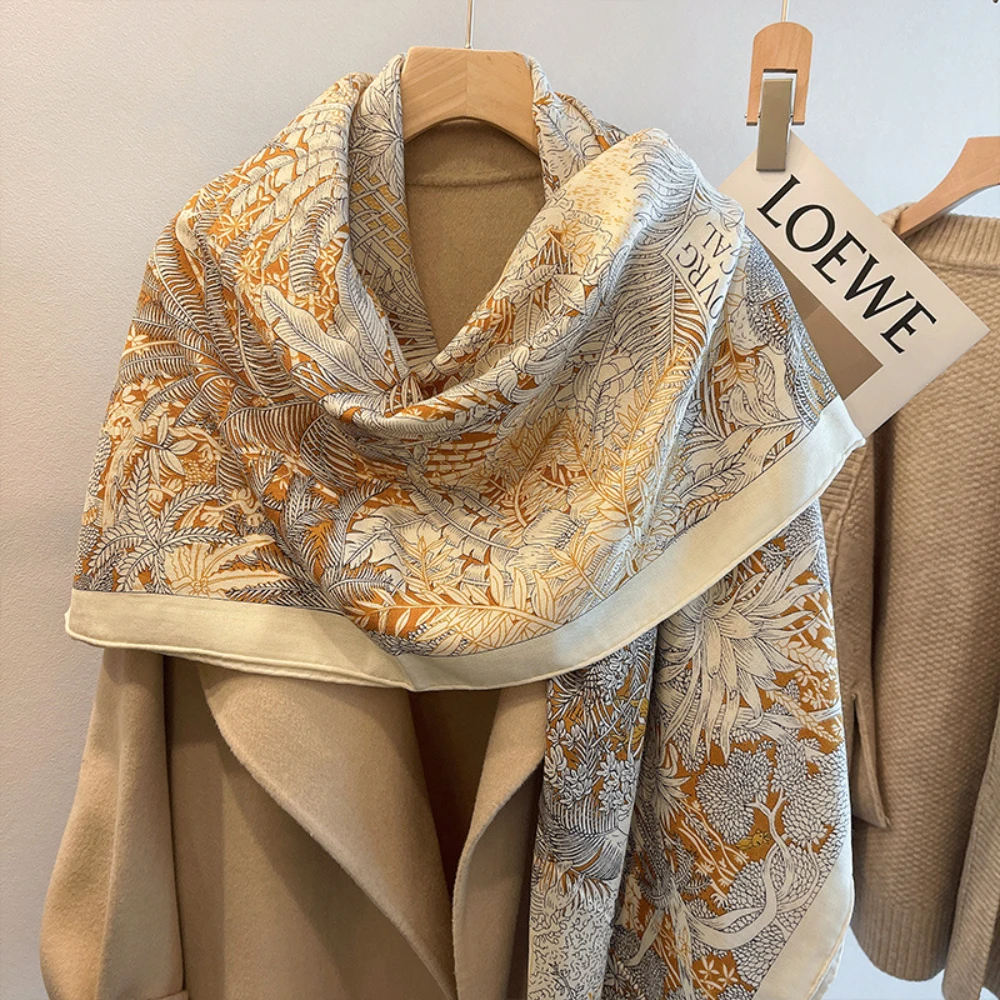 Top Trends: New In Luxury Brand Square Scarf Women Winter Warm Wool Shawl Wrap Satin Print Hijab Headscarf Designer Bufandas Female Foulard Shoppable Styles