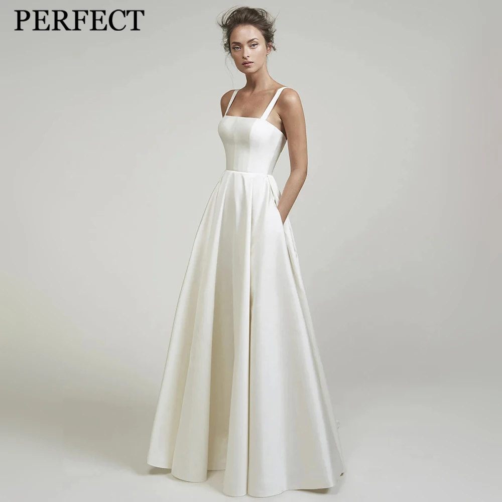 Top Trends: PERFECT Wedding Dresses For Woman 2024 Charming A-line Square Neck Open Back Satin Sleeveless Custom Made Robe De Mariee Shoppable Styles