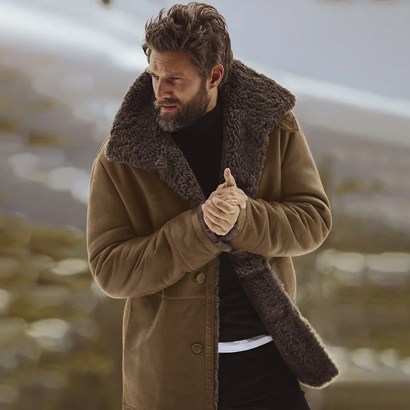 Top Trends: Men Coat Thickened Fur Collar Solid Color Mid-Length Casual Men Lined Winter Jacket Daily Wear Travel Male Clothing Streetwear Shoppable Styles