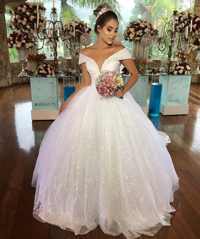 Top Trends: Luxury Princess Wedding Dresses Off Shoulder Shiny Ball Gown Bridal Gown Lace Up Long Vestido De Noiva Robe De Mariee Shoppable Styles