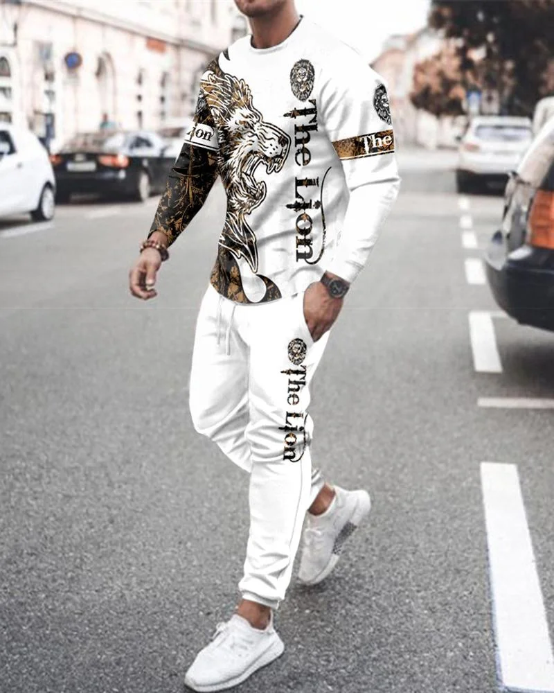 Top Trends: Autumn Men's T Shirt Set Urban Jogging 3D Fierce Lion Printing Tracksuit Fashion Casual Streetwear Oversized Sportswear Suit Shoppable Styles