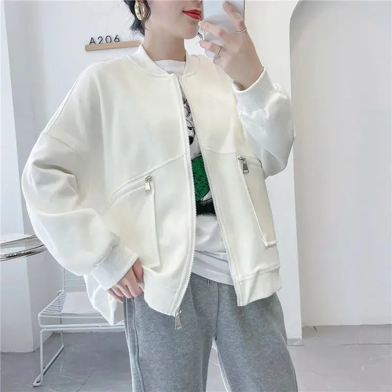 Top Trends: 2023 New Spring And Autumn Fashion Trend Foreigner Versatile Casual Loose Sport Solid Color Zipper Women&#039;s Baseball Coat Shoppable Styles