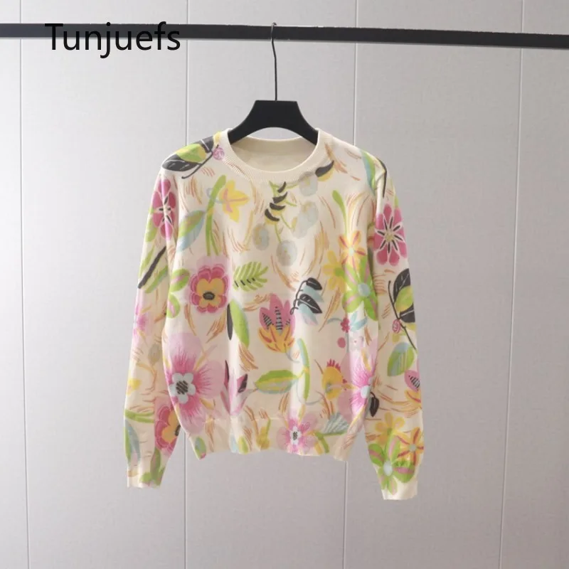 Top Trends: Women Sweaters Luxury Brand High Quality Flowers Print Wool Knit Tops Long Sleeve Jumper Jersey Blouses New Korean Style 2023 Shoppable Styles