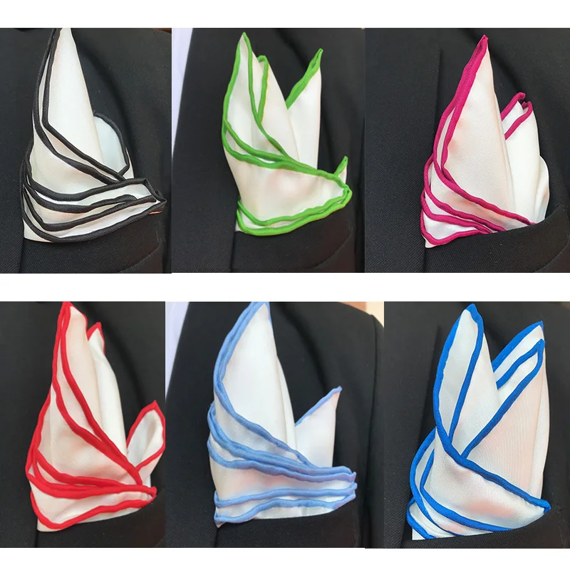 Top Trends: 34cm Elegant And Classy White Handkerchiefs Hand Rolled Hem Pocket Squares For Men Natural Mulberry Silk Colorful Edge Banding Shoppable Styles