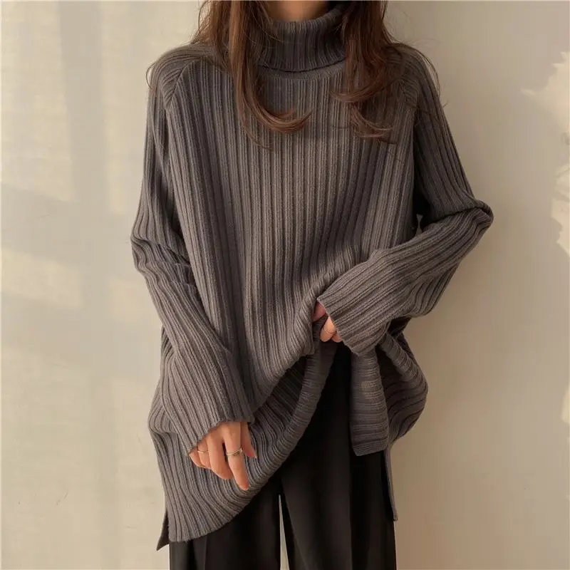 Top Trends: Turtleneck Straight Medium Length Batwing Sleeve Loose Pullovers Hem Split Fork Design Thick Korean Six Colors Long Sleeve Wild Shoppable Styles