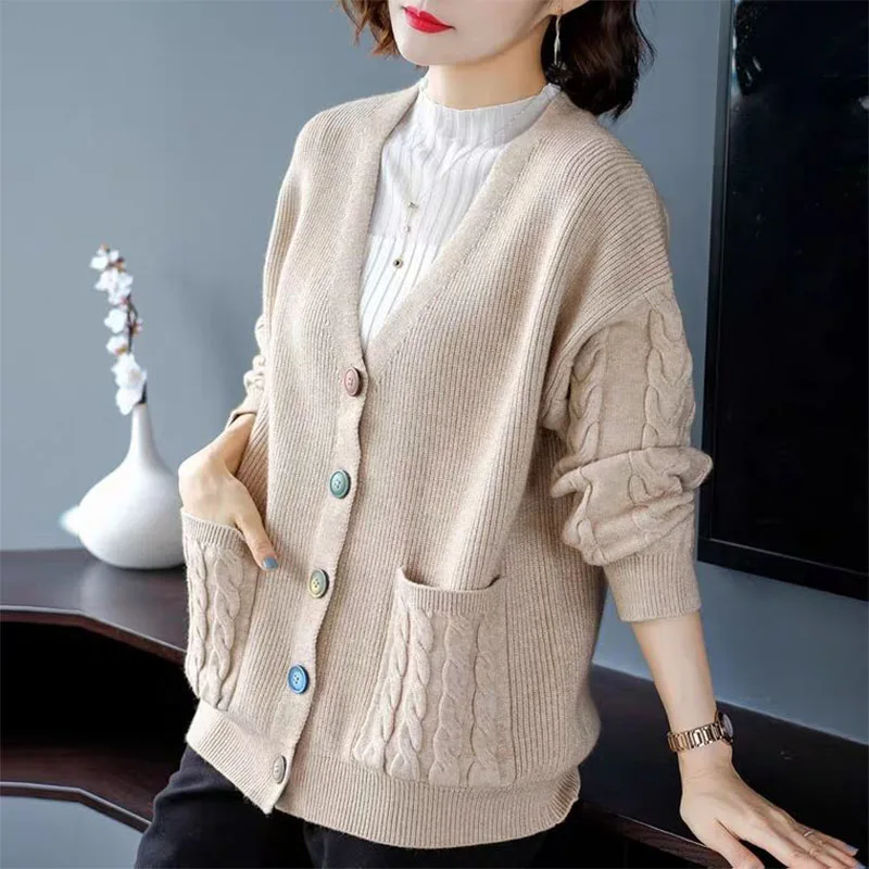 Top Trends: Autumn Winter Thicken Warm All-match Cardigans Sweaters Long Sleeve V-Neck Button Pocket Loose Fashion Casual Women Knit Coats Shoppable Styles