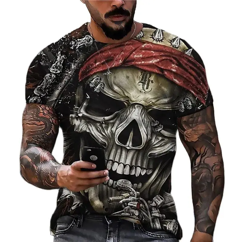 Top Trends: Vintage Skull T-shirt For Men 3d Printed Skull Men's T-shirts Oversized Short Sleeve Tops Tee Shirt Men Death Clothing Camiseta Shoppable Styles