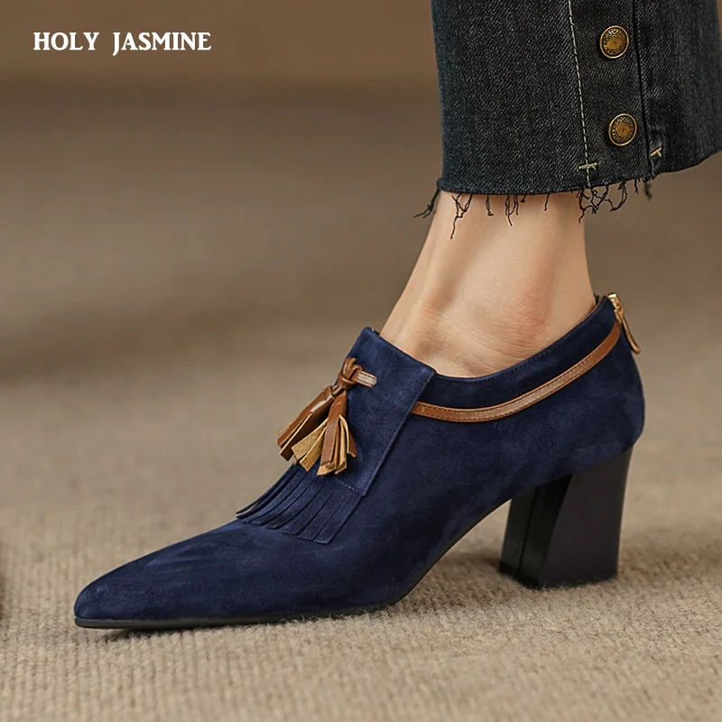 Top Trends: 2023 Spring Women Shoes Pointed Toe Chunky Heel Women Pumps Sheep Suede High Heels Belt Buckle Shoes For Women Zapatos De Mujer Shoppable Styles