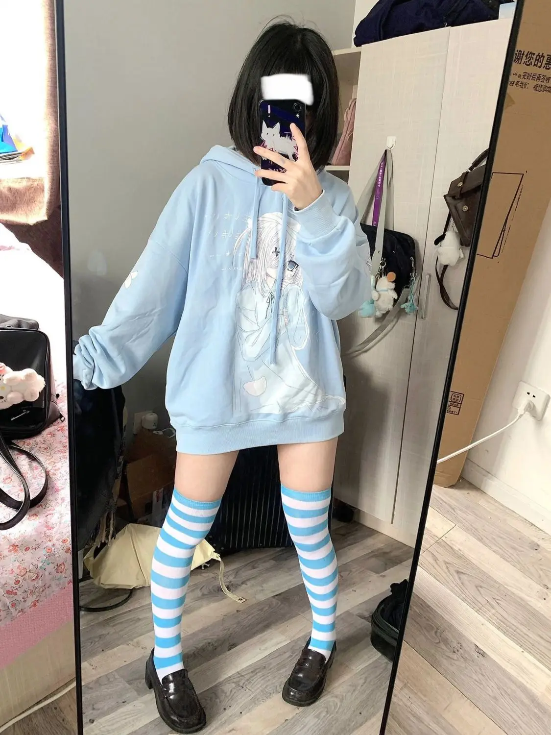 Top Trends: Women's Light Blue Japanese Secondary Yuan Otaku Cute Soft Sister Fall And Winter Loose Hundred With Hoodie Y2k Clothes Kpop Shoppable Styles - Image 3