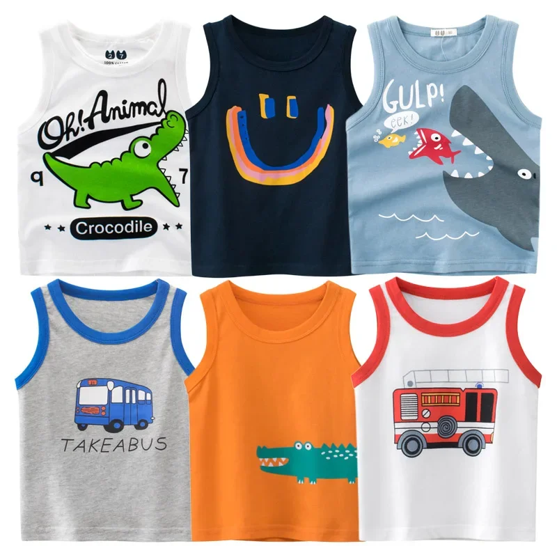 Top Trends: 2024 Children Summer Cartoon T-shirt Boy Girl Cotton Sports Vest Dinosaur Shark Print Camisole Kids Casual Vests Outfits 2-10Y Shoppable Styles