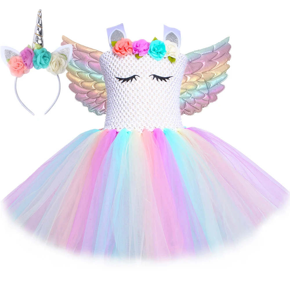 Top Trends: Girls Princess Unicorn Tutu Dress Outfit Pastel Flowers Baby Girl Birthday Party Dresses Tulle Kids Halloween Cosplay Costumes Shoppable Styles