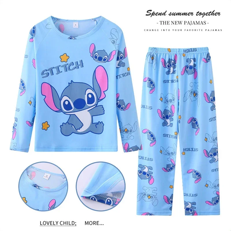 Top Trends: Disney Stitch Mickey Girls Pajamas Sets Teenagers Sleepwear Children Pajamas Homewear Spring Autumn Pajamas Christmas Gifts Shoppable Styles