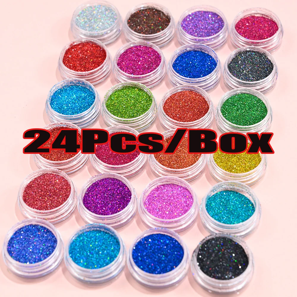 Top Trends: 24 / 12Jars / Kit Sparkly Laser Glitter Powder 0.2mm Mix-Colors Holographic Glitter Nail Powder Xmas Girl Set Manicure Powder PB222 Shoppable Styles