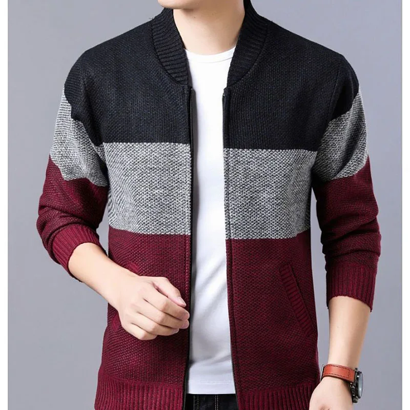 Top Trends: 2023 Autumn And Winter Fashion Plush And Thickened Color Blocked Vertical Collar Zipper Versatile Long Sleeve Sweater Cardigan Shoppable Styles