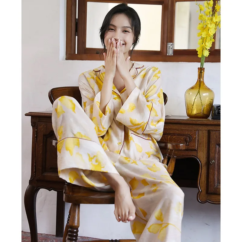 Top Trends: 2023 Spring New Floral Printed Pajamas Set Loungewear Sleepwear Pijamas Women Long Sleeve Wide Leg Pyjama Set Woman 2 Pieces Shoppable Styles - Image 6