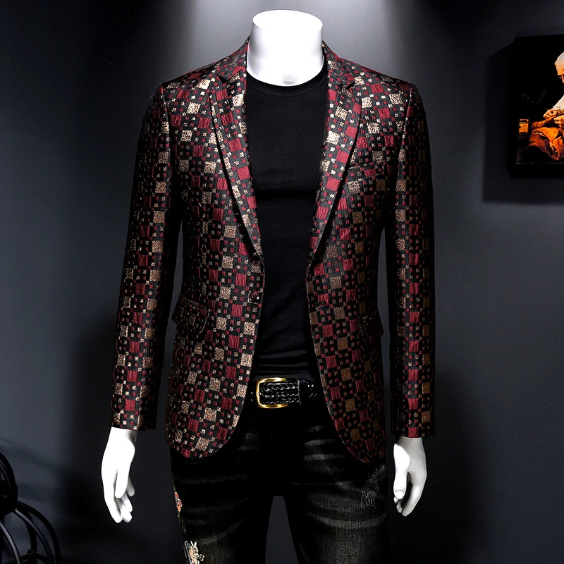 Top Trends: Brand Clothing Men Blazer Personality Wild Men's Suit Jacket High Quality Fashion Plaid Print Slim Fit Warm Blazer Coat Male 6XL Shoppable Styles - Image 3