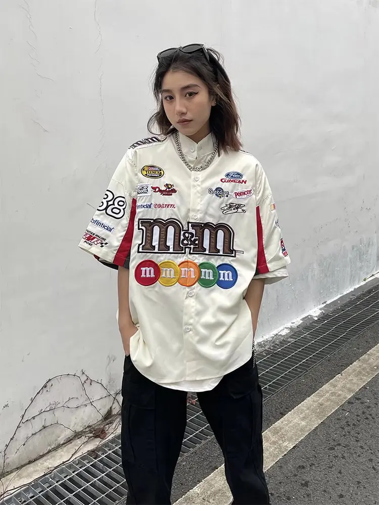 Top Trends: American Retro Embroidery Baseball Shirt Harajuku Hip Hop Short Sleeve Shirts Casual Fashion Uniform Shirt Vintage Streetwear Shoppable Styles