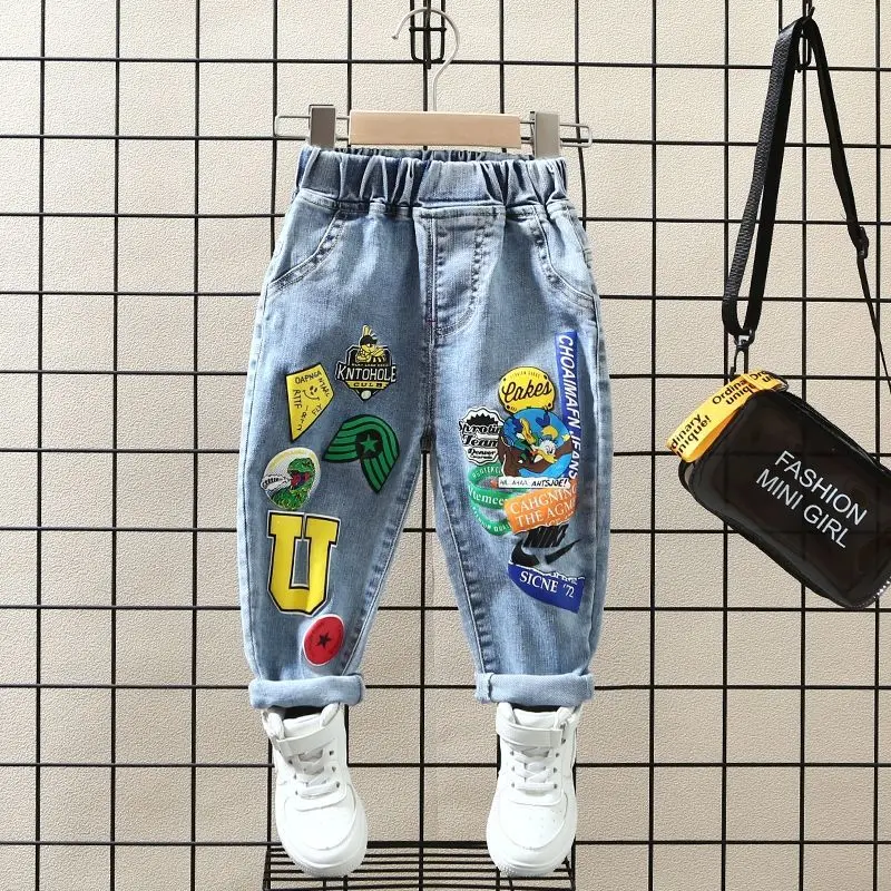 Top Trends: Boys Jeans Pant Spring And Autumn Boys Printed Jeans New Children&#039;s Loose Western Style Boys&#039; Casual Pants Shoppable Styles