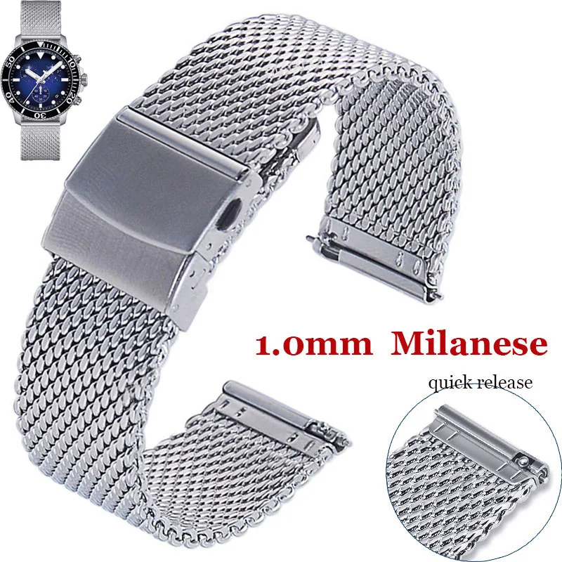 Top Trends: Metal Watch Band 1.0mm 0.6mm Milanese Mesh Bracelet For Seiko For IWC Strap 3 Thickness Stainless Steel Wristband 18 / 20 / 22 / 24mm Shoppable Styles