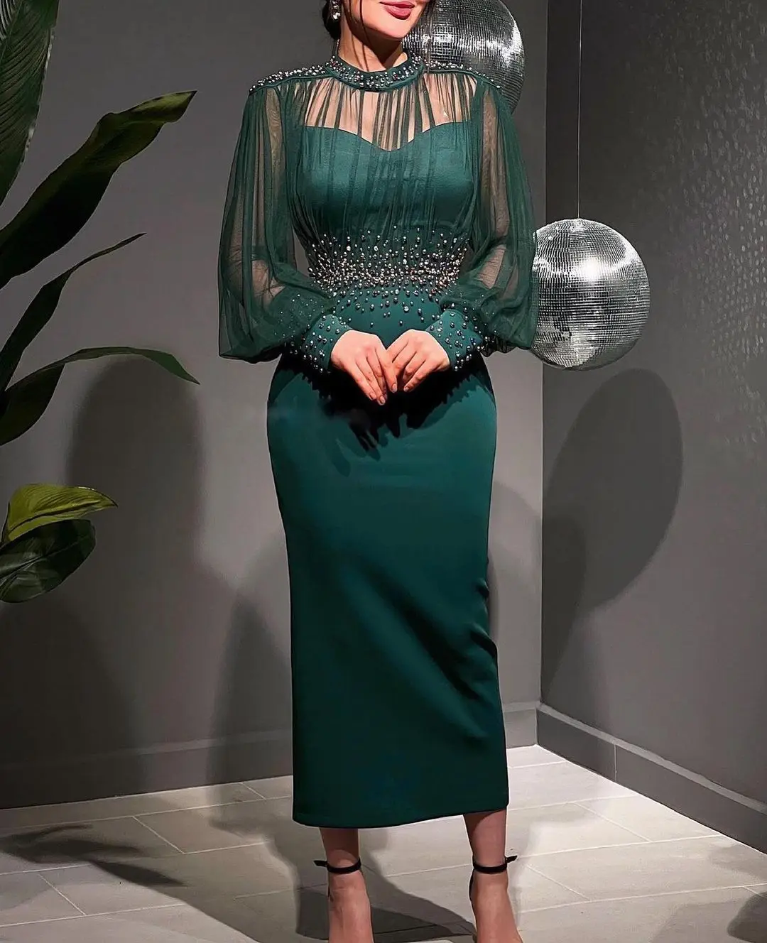 Top Trends: Saudi Arabia Women Formal Occasion Evening Dresses Black Long Sleeves Prom Dress Beadings Ankle Length Party Gowns O-Neck Shoppable Styles