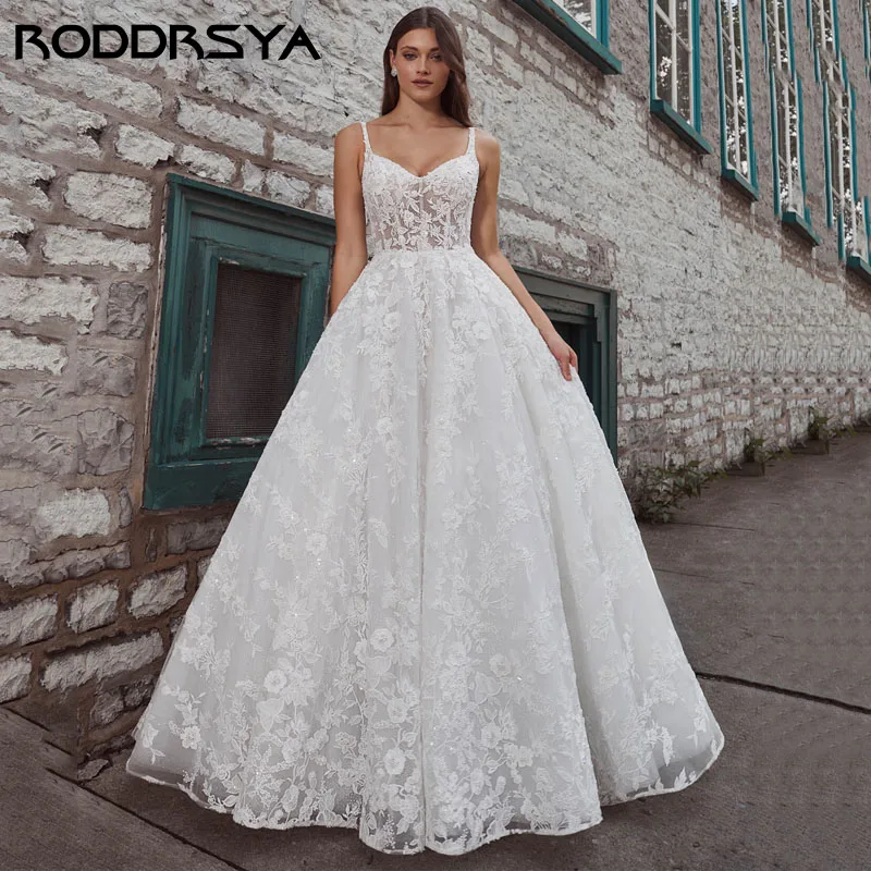 Top Trends: RODDRSYA Chic Lace Princess Wedding Dresses V Neck Backless Sweep Train Robe De Soirée Custom Made Spaghetti Straps Bridal Party Shoppable Styles