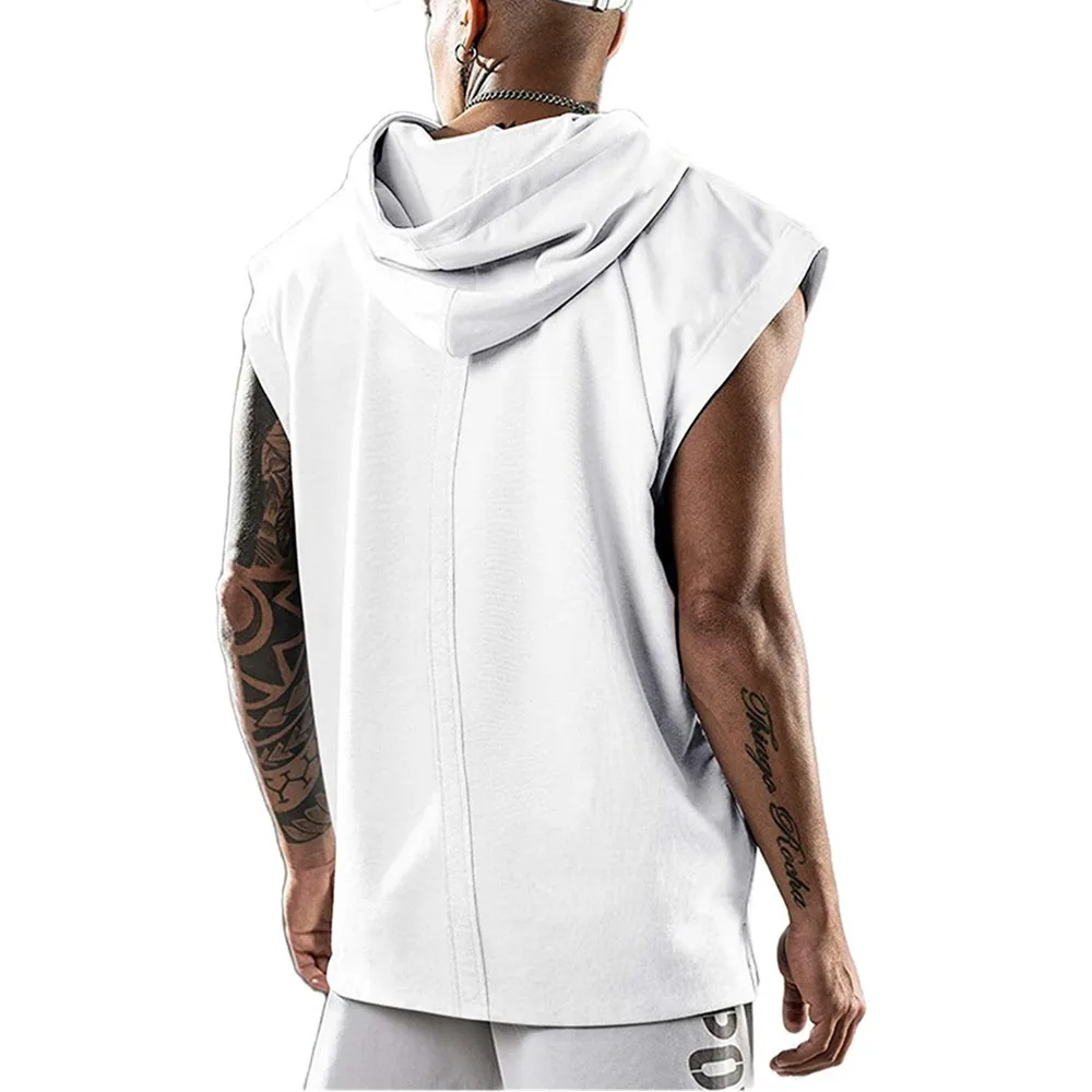 Top Trends: New Men's Fitness Pullover Sports Casual Tank Top Sleeveless Hooded Vest Loose Top Shoppable Styles - Image 3