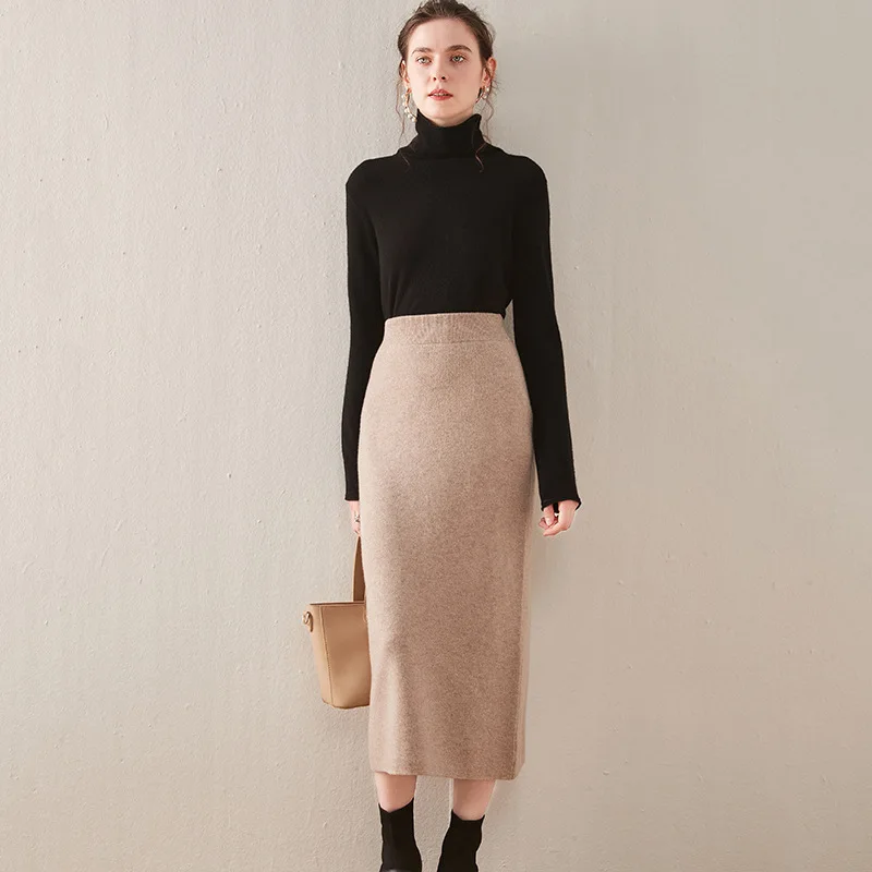 Top Trends: Korean Winter Cashmere Knitted Long Skirts For Women Y2k Fashion Mid-Length High Waist A-line Skirts Female Wool Bottoms 2023 Shoppable Styles