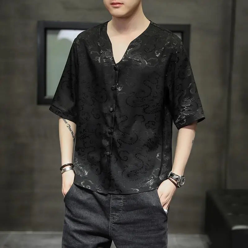 Top Trends: Fashion Casual Spring Summer Thin Loose Temperament Man Simplicity Shirts Handsome Men's Clothing Short Sleeve Button V-neck Shoppable Styles