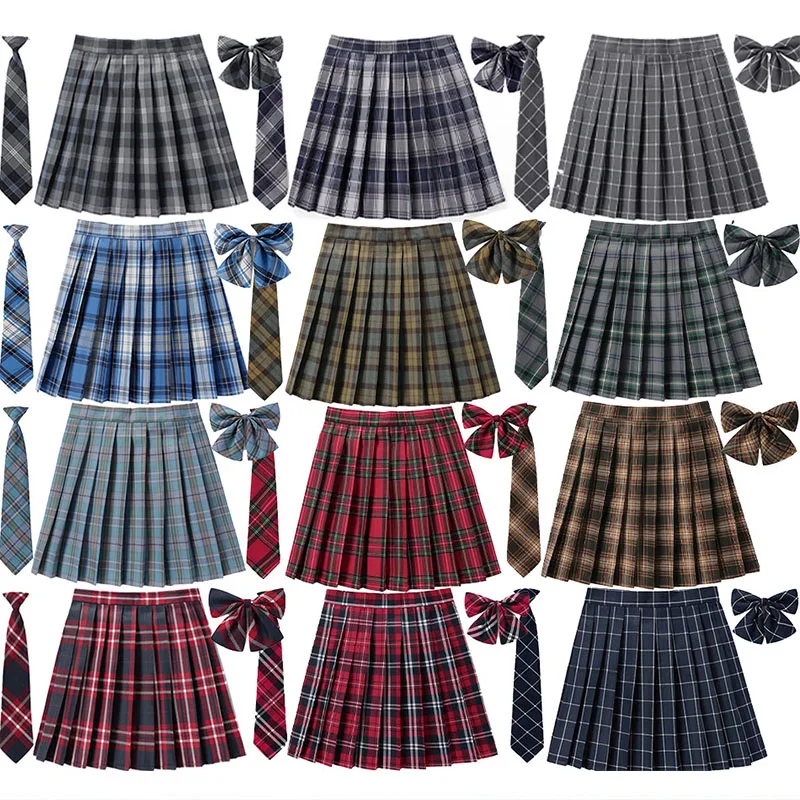 Top Trends: Women High Waist Pleated Skirt Plaid Necktie Summer New Harajuku Preppy Mini A Line Japanese School Uniforms Girls Kawaii Skirt Shoppable Styles