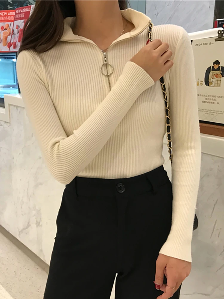 Top Trends: 2024 Knitted Women Zipper High Neck Sweater Pullovers Turtleneck Autumn Winter Basic Women Sweaters Slim Fit Black Pull Femme Shoppable Styles - Image 5