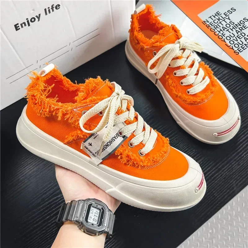 Top Trends: Orange Canvas Shoes Men Casual Platform Shoes Designer Mens Canvas Sneakers Street Vulcanized Shoes Men Zapatillas Hombre Male Shoppable Styles