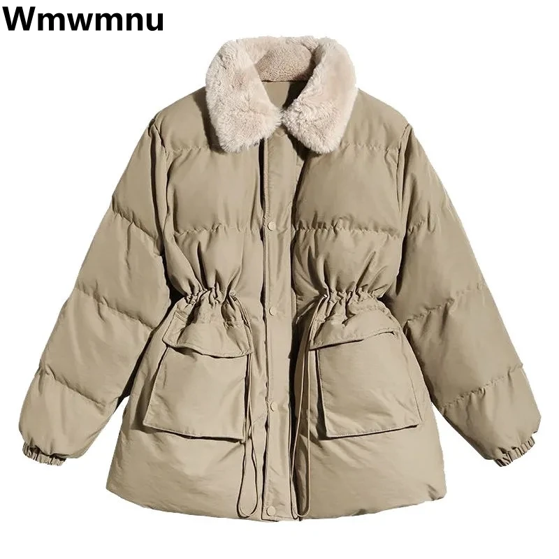 Top Trends: Thicken Loose Down Cotton Parkas Winter Warm Elastic Waist Jackets Korean Fashion Padded Coats Lapel Women Puffer Outerwear New Shoppable Styles