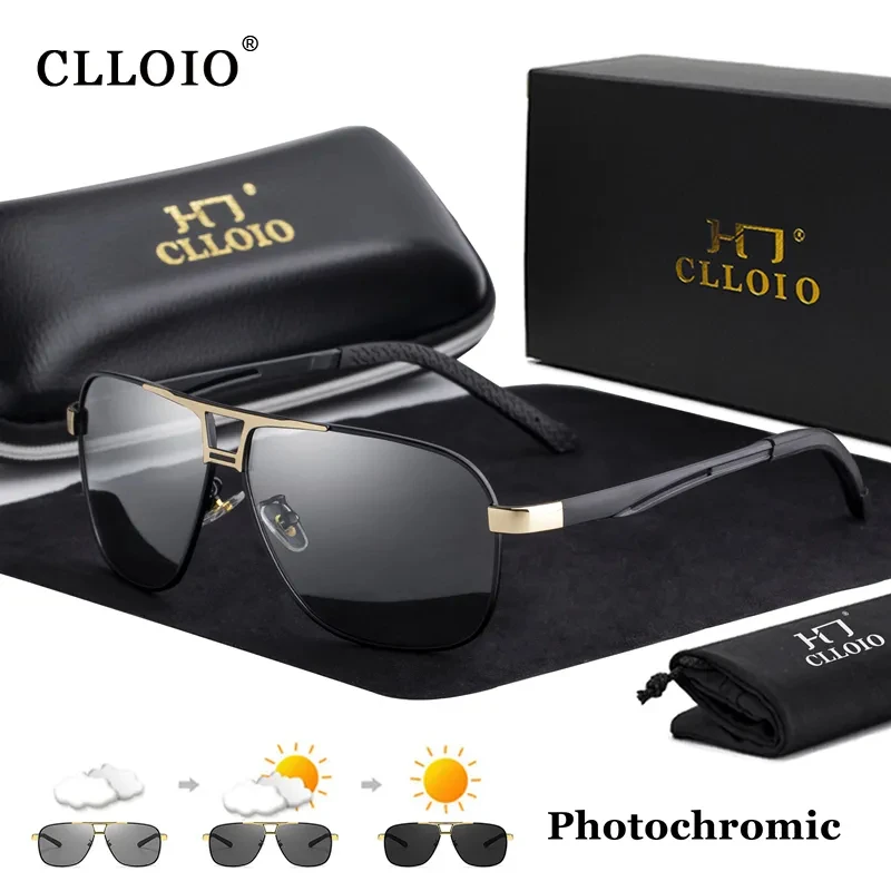 Top Trends: CLLOIO New Square Photochromic Polarized Sunglasses Men Change Color Sun Glasses Chameleon Anti-glare Driving Oculos De Sol Shoppable Styles